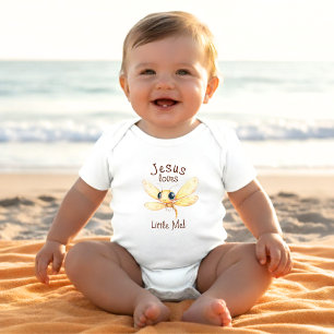 Jesus Loves Little Me Cute Dragonfly Boy Girl Baby Bodysuit