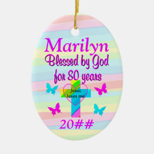 JESUS LOVES ME 80TH BIRTHDAY CUSTOM ORNAMENT