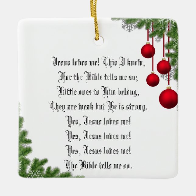 JESUS LOVES ME CERAMIC ORNAMENT (Front)