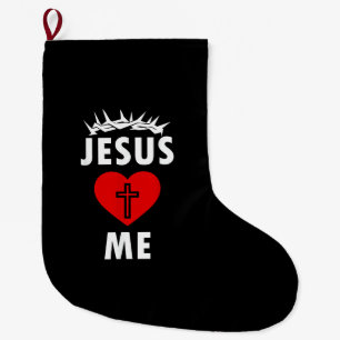 Jesus Loves ME Christen Religious Large Christmas Stocking