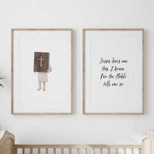 Jesus loves me Christian Girl holding bible poster