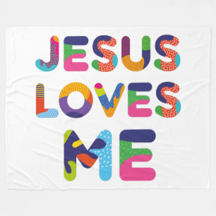 Jesus Loves Me Colourful Decorative Text Art Fleece Blanket