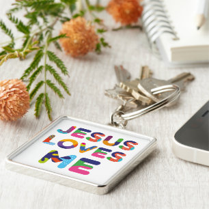 Jesus Loves Me Colourful Text Art Key Ring