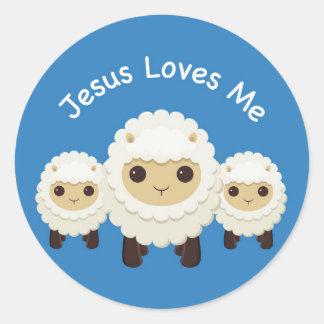 Jesus Loves Me Cross shepherd sheep Blue Sticker