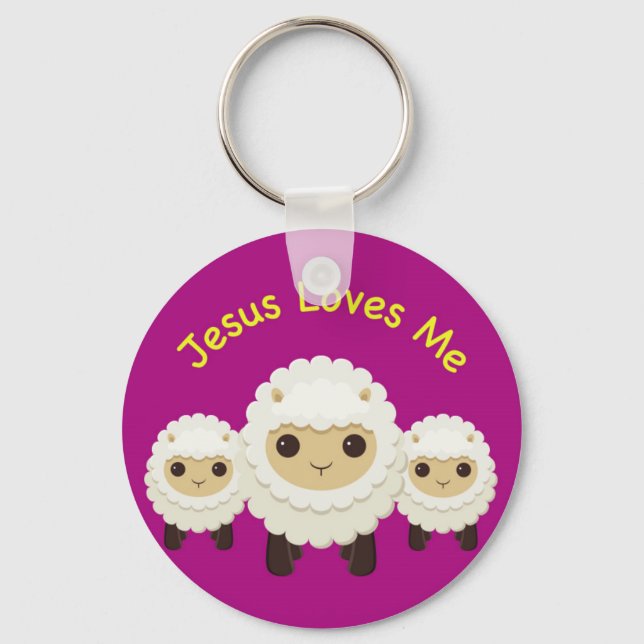 Jesus Loves Me Cross shepherd sheep Keychain (Front)
