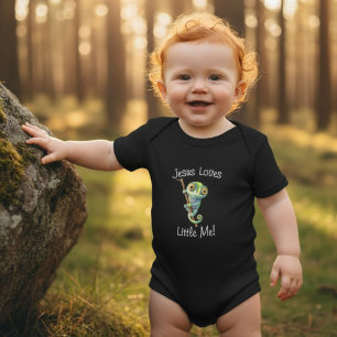 Jesus Loves Me Cute Big Eyes Lizard Boy Girl Baby Bodysuit