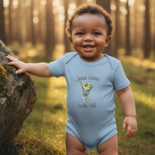 Jesus Loves Me Cute Big Eyes Lizard Boy Girl Baby Bodysuit