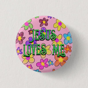 Jesus Loves Me Cute Retro Flower Pattern 3 Cm Round Badge