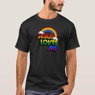 Jesus Loves Me Gay Rainbow Cute Christian Lgbtq P T-Shirt