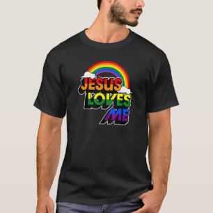Jesus Loves Me Gay Rainbow Cute Christian Lgbtq P T-Shirt