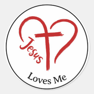 Jesus Loves Me Heart and Crosss Classic Round Sticker