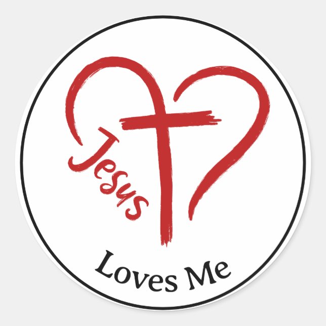 Jesus Loves Me Heart and Crosss Classic Round Sticker (Front)