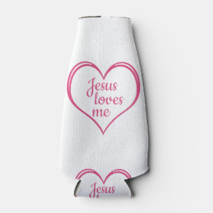 JESUS LOVES ME in Heart Bottle Cooler