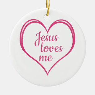JESUS LOVES ME in Heart Ceramic Ornament