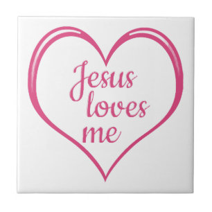JESUS LOVES ME in Heart Ceramic Tile