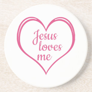 JESUS LOVES ME in Heart Coaster