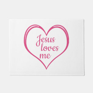 JESUS LOVES ME in Heart Doormat