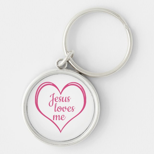 JESUS LOVES ME in Heart Key Ring (Front)