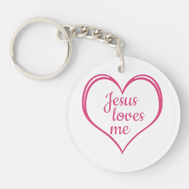 JESUS LOVES ME in Heart Key Ring (Front)