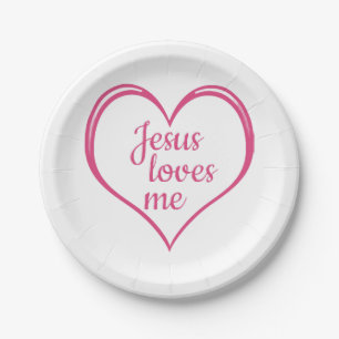 JESUS LOVES ME in Heart Paper Plate