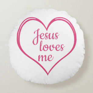 JESUS LOVES ME in Heart Round Cushion