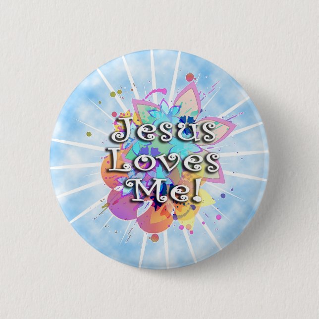 Jesus Loves Me, Pastel Watercolor 6 Cm Round Badge (Front)