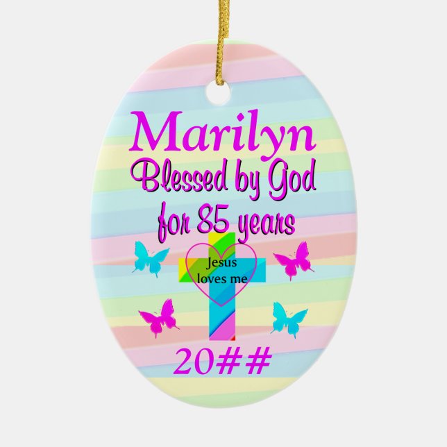 JESUS LOVES ME PERSONALIZED 85TH BIRTHDAY ORNAMENT (Front)