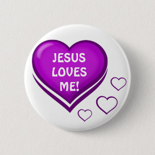 Jesus Loves Me!_ Purple Heart-Loves_ 6 Cm Round Badge