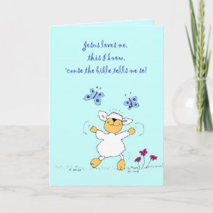 jesus loves me, sheep, greeting card