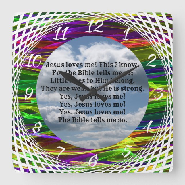JESUS LOVES ME SQUARE WALL CLOCK (Front)