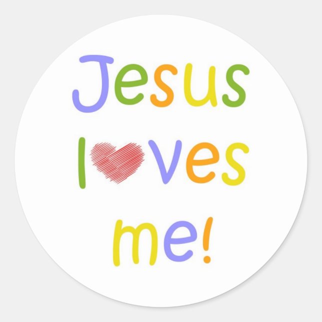 Jesus Loves Me Sticker//White Classic Round Sticker (Front)
