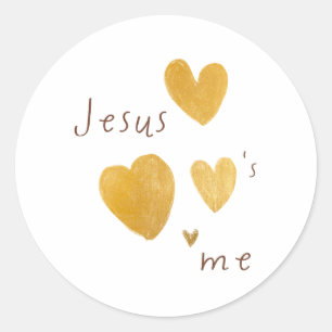 Jesus loves me. Stickers. gold heart modern Classic Round Sticker