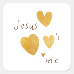 Jesus loves me. Stickers modern gold hearts