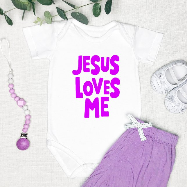 "Jesus Loves Me" Sweet and Simple Purple Baby Bodysuit (Creator Uploaded)
