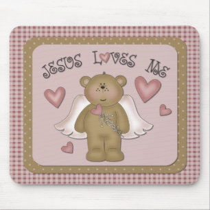 Jesus Loves Me Teddy Bear Angel Mousepad