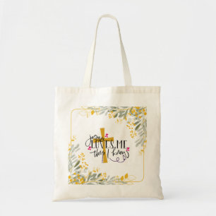 Jesus Loves Me This I Know, Cross and Flowers Tote Bag