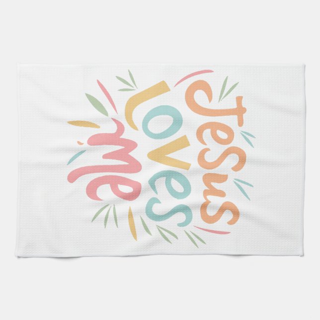 Jesus Loves Me - vintage design  Tea Towel (Horizontal)