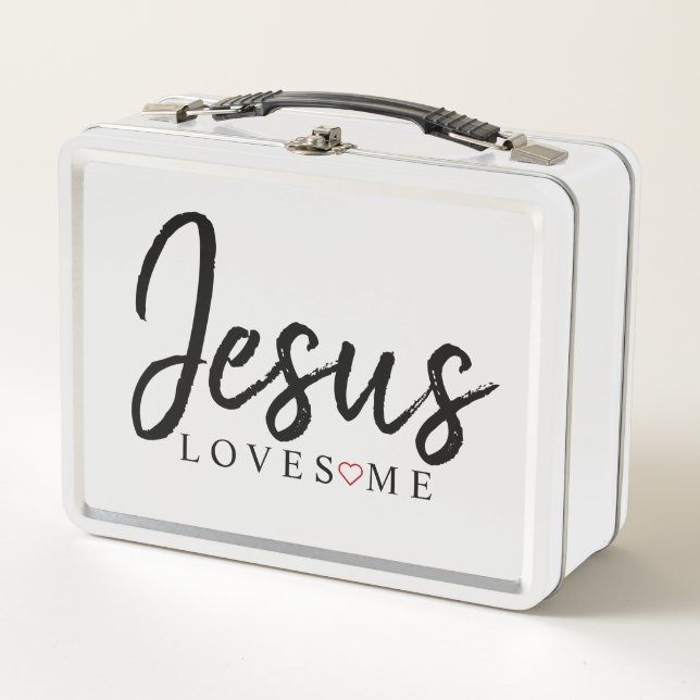 Jesus Loves Me with red heart | Metal Lunch Box (Front)