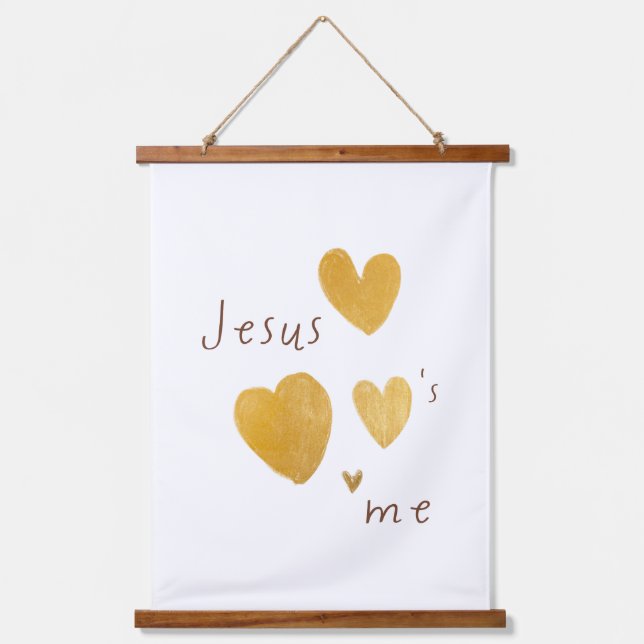 Jesus loves me Wood Tapestry Sign modern (Front)