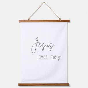 Jesus loves me. Wood Topped Wall Tapestry
