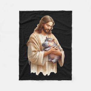 Jesus Loves Moo Deng Bouncy Pig Cute Ba Fleece Blanket