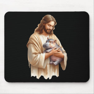 Jesus Loves Moo Deng Bouncy Pig Cute Ba  Mouse Pad