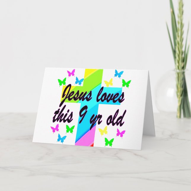 JESUS LOVES THIS 9 YR OLD BIRTHDAY CHRISTIAN GIRL CARD (Front)