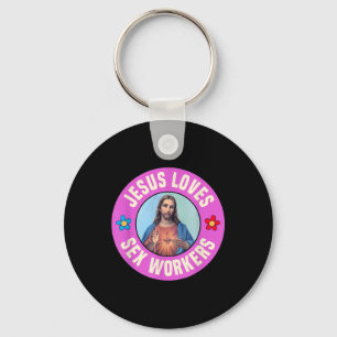Jesus Loves Workers Christian Faith Flowers Key Ring