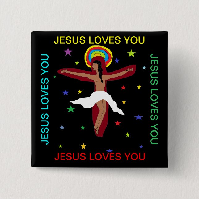 Jesus Loves You 15 Cm Square Badge (Front)