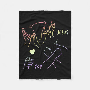 Jesus Loves You Asl Sign Language Christian Faith Fleece Blanket
