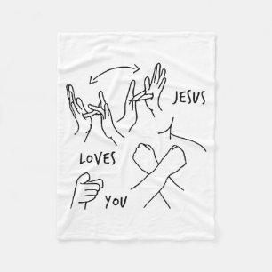 Jesus Loves You Asl Sign Language Christian Fleece Blanket