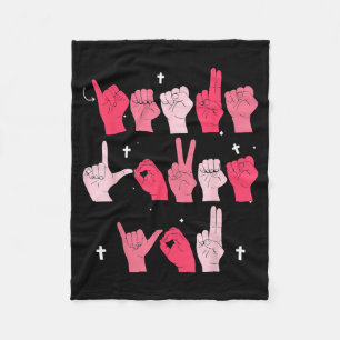 Jesus Loves You Asl Sign Language Christian Valent Fleece Blanket