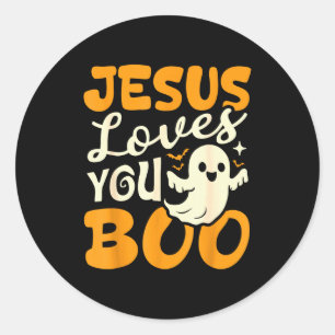 Jesus Loves You Boo Christian Halloween Ghost Funn Classic Round Sticker