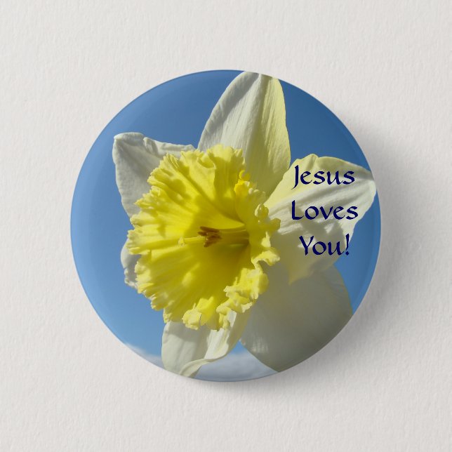 JESUS LOVES YOU! Button Spring Daffodils Flowers (Front)